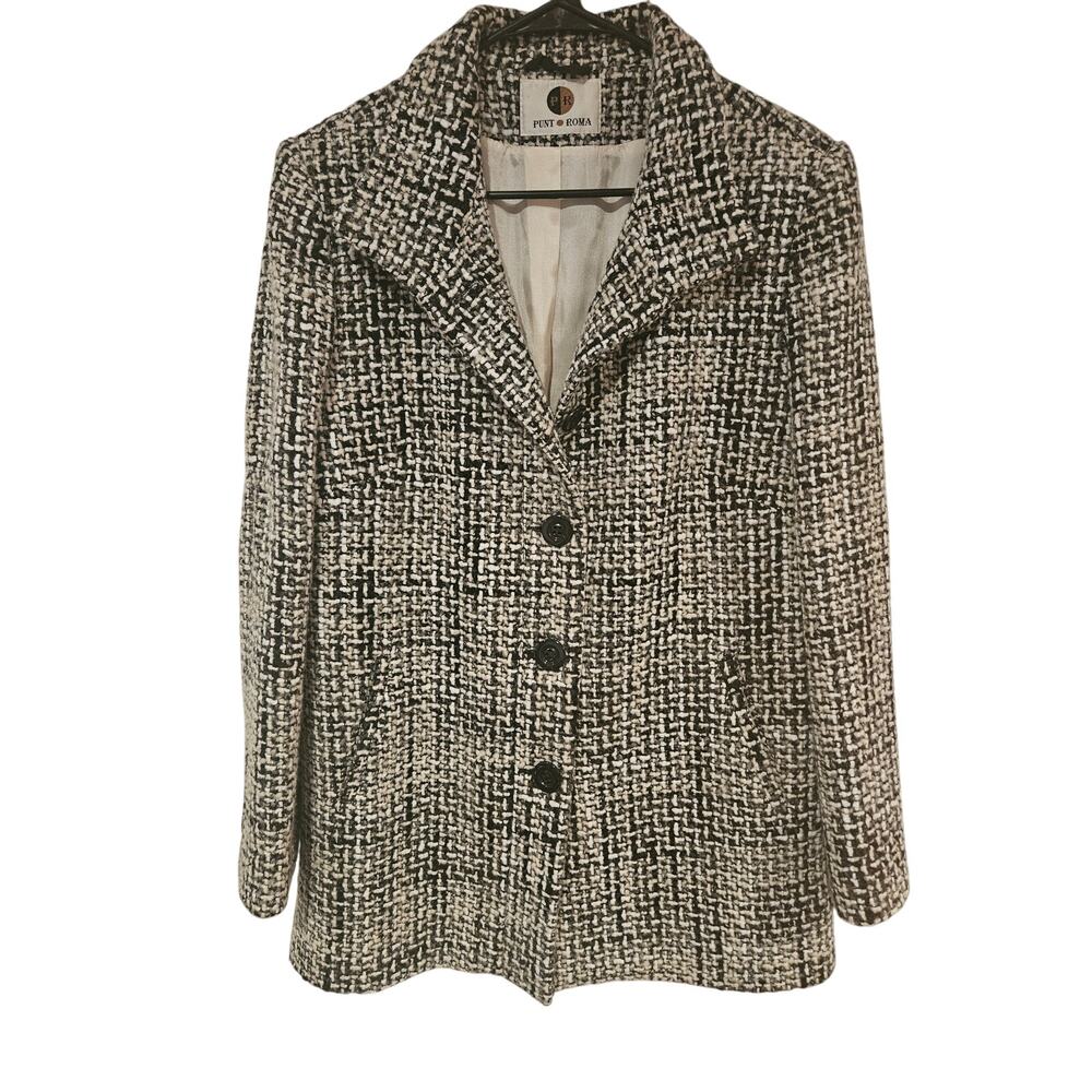 Punt Roma wool blend overcoat silk lining womens Large 44 jacket academia career